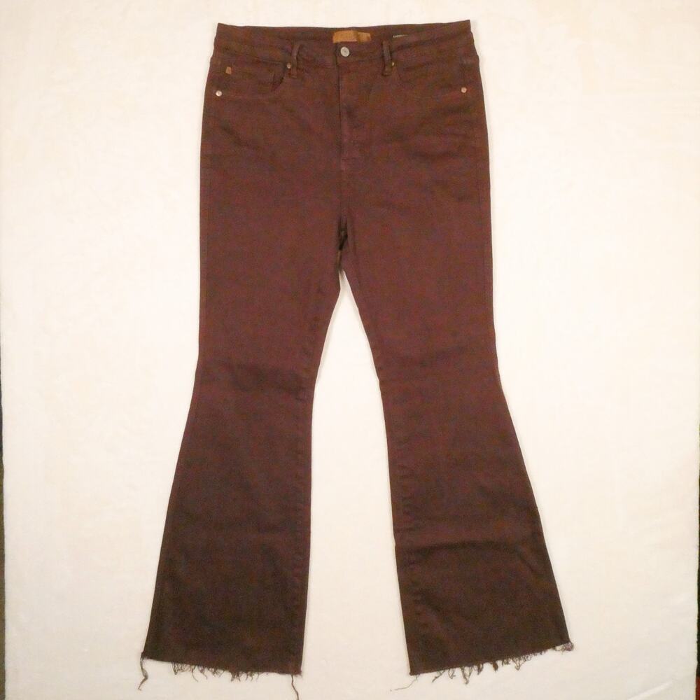 Judy Blue High Rise Flare Leg Jeans Size 15 32 Brown Bellbottom Raw Hem Boho